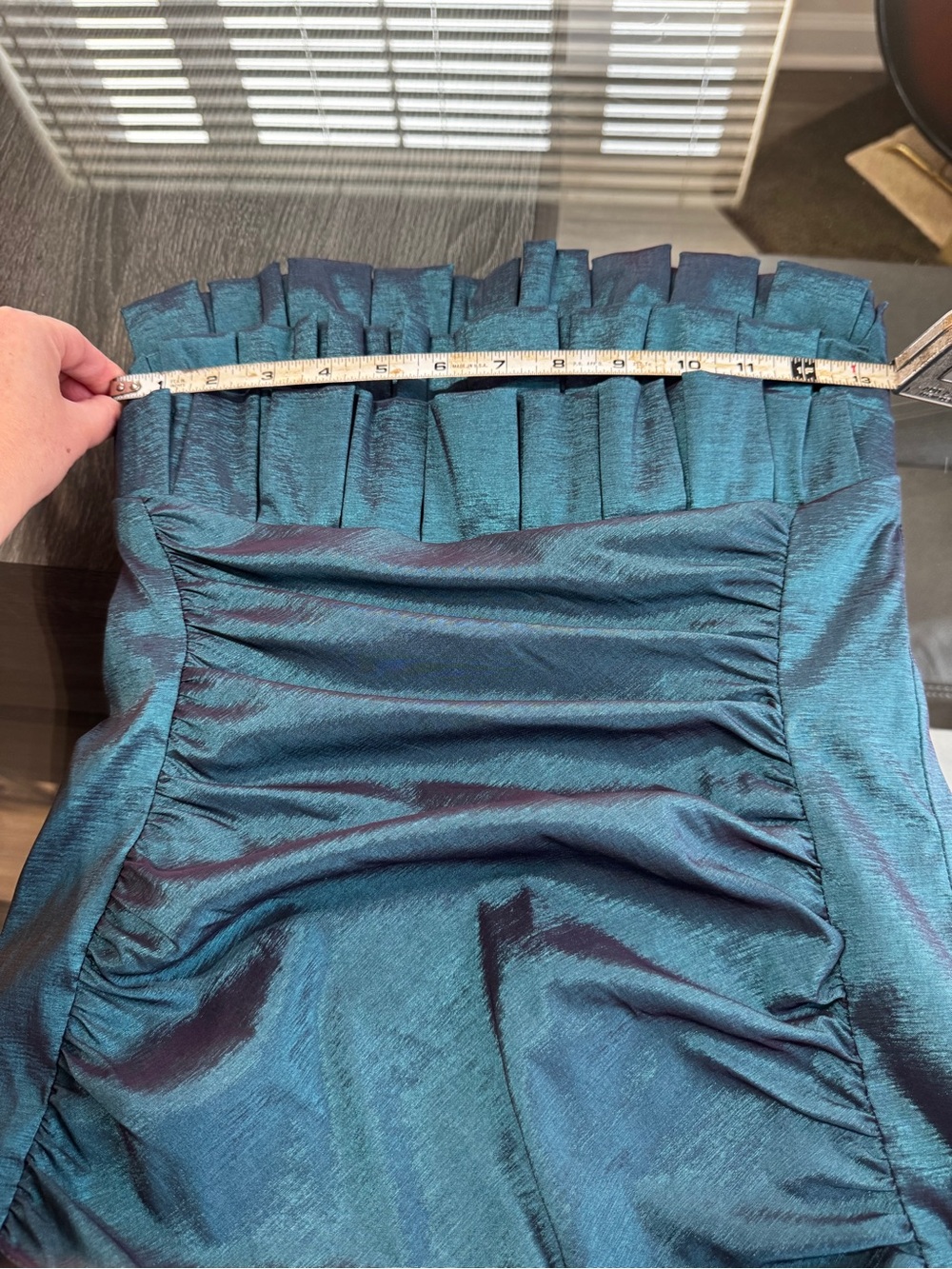 Xscape Strapless Pleated Bodice Ruched Mermaid Gown in Teal - Picture 8 of 16